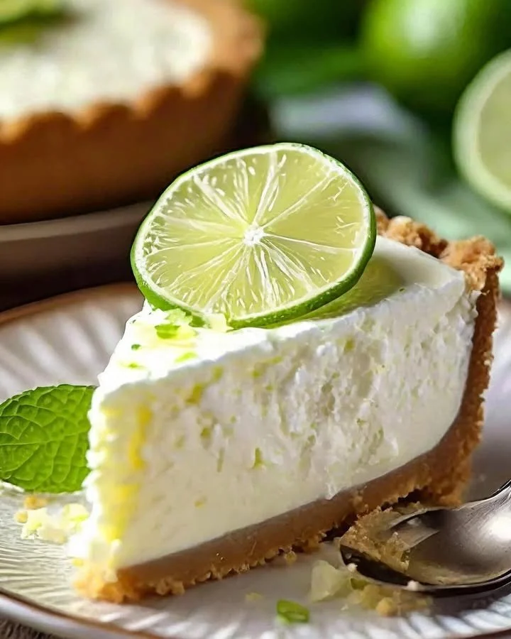 Delicious slice of Key Lime Cheesecake topped with lime zest and whipped cream