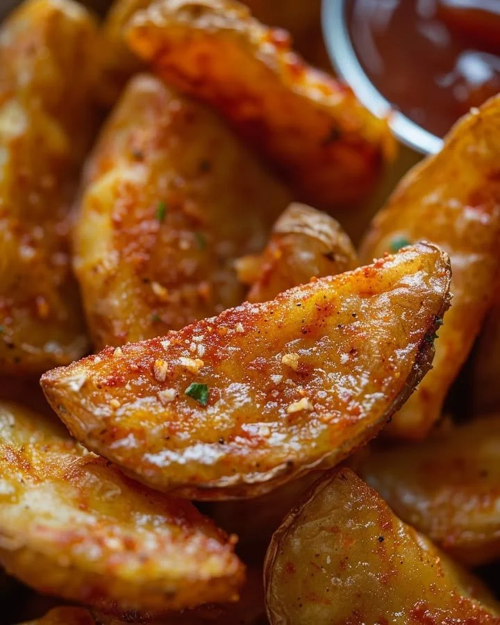 Delicious homemade KFC-style potato wedges on a plate