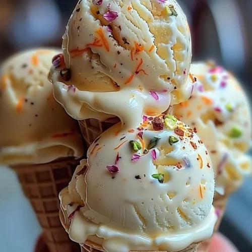 Delicious Kulfi ice cream served in a bowl with nuts and saffron topping