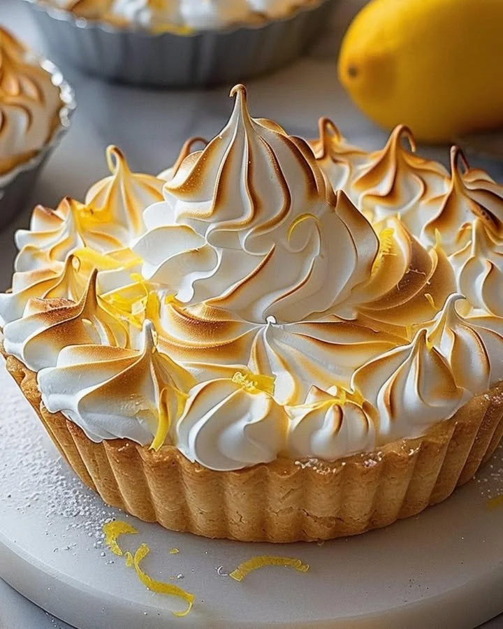 Delicious lemon meringue tart with a fluffy meringue topping and lemon custard filling.