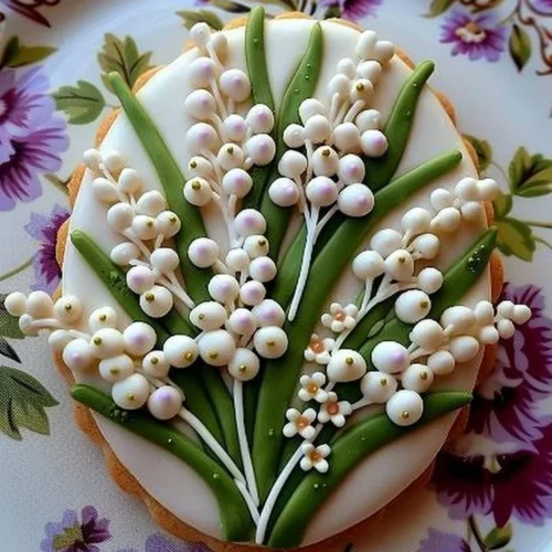Lily of the Valley decorated sugar cookies with floral designs