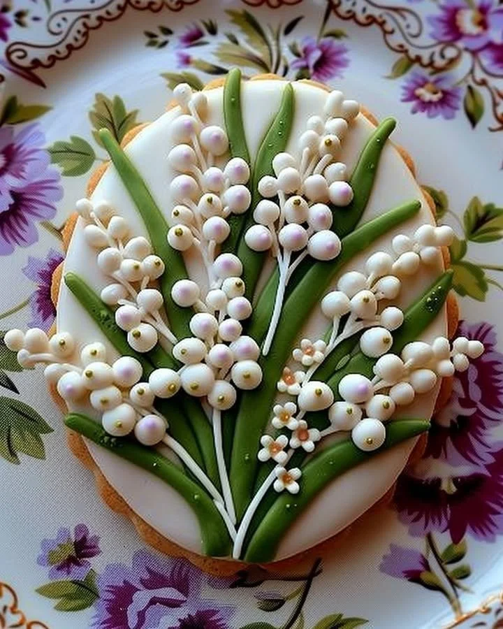 Lily of the Valley decorated sugar cookies with floral designs