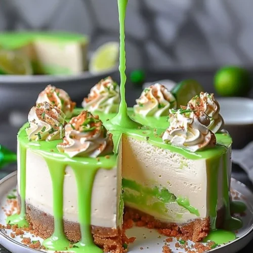 Lime Mousse Cheesecake topped with vibrant lime glaze for a refreshing dessert