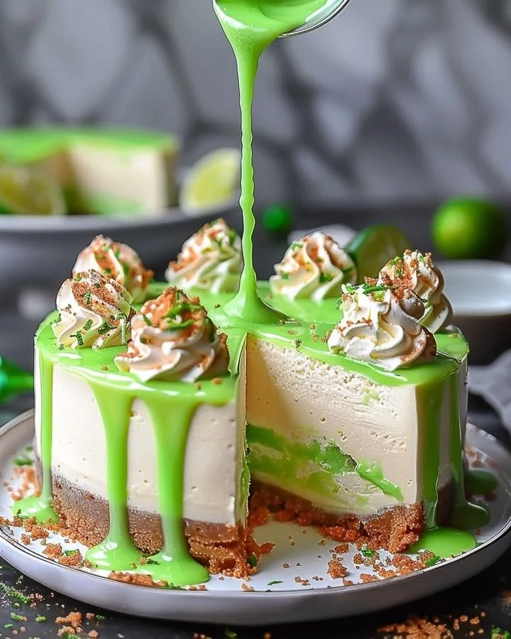 Lime Mousse Cheesecake topped with vibrant lime glaze for a refreshing dessert