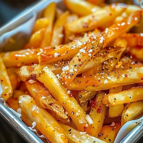 Plate of Louisiana Voodoo Fries topped with spicy seasonings and sauces
