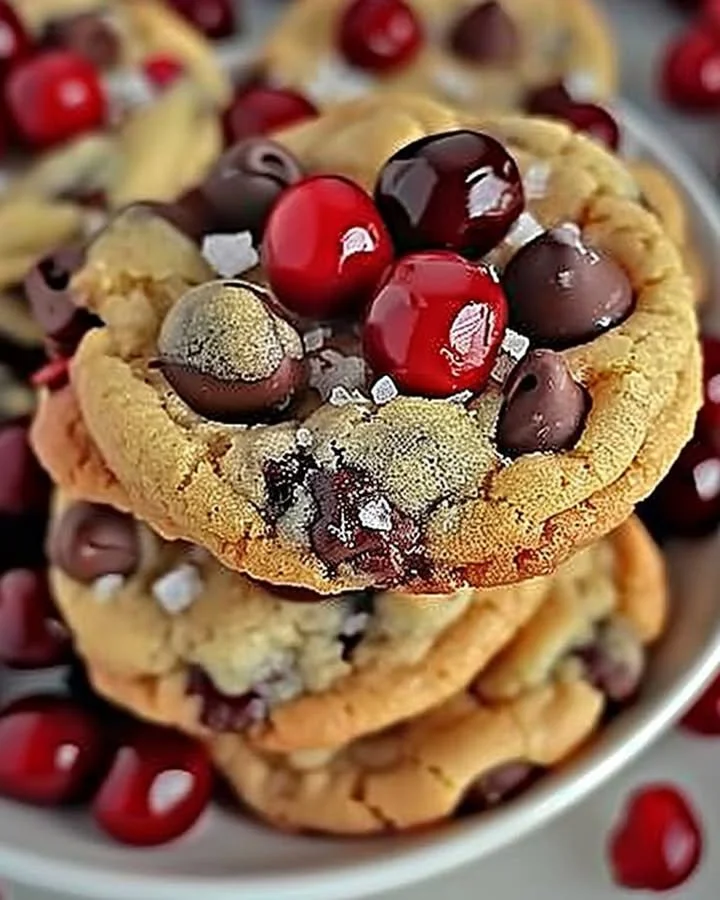 Delicious Maraschino Cherry Chocolate Chip Cookies on a plate