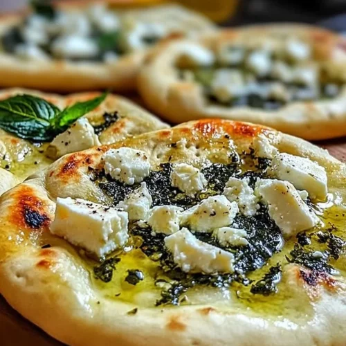 Mediterranean mint and feta stuffed flatbreads on a plate