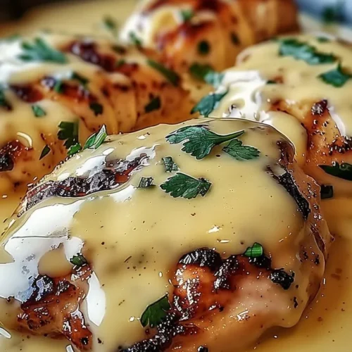 Plate of Mexican Chicken topped with cheese sauce and garnished with cilantro