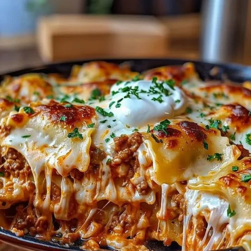 Delicious Million Dollar Ravioli Casserole served in a baking dish