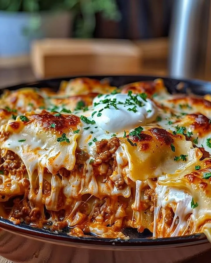 Delicious Million Dollar Ravioli Casserole served in a baking dish