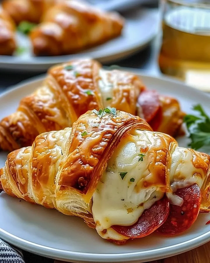Mozzarella pepperoni croissant rolls baked to golden perfection.