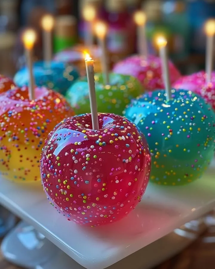Neon Blast Jolly Rancher Candy Apples with colorful candy coating