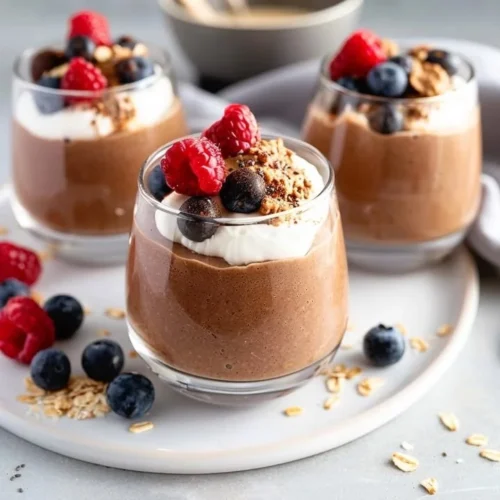 Overnight Čokolino topped with fresh berries in a bowl