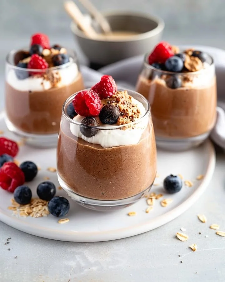 Overnight Čokolino topped with fresh berries in a bowl