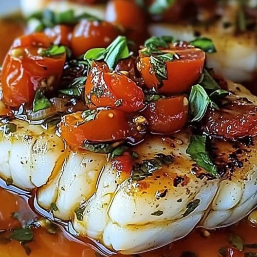 Delicious Pan-Seared Mediterranean Cod served in Tomato Basil Sauce
