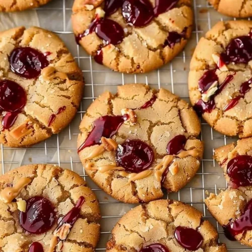Delicious homemade Peanut Butter and Jelly Cookies on a plate.
