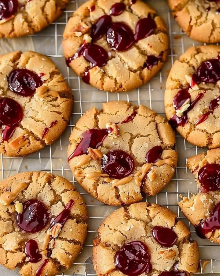 Delicious homemade Peanut Butter and Jelly Cookies on a plate.