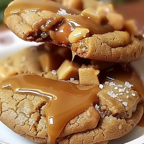 Delicious peanut butter caramel cookies on a cooling rack