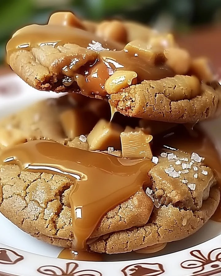 Delicious peanut butter caramel cookies on a cooling rack
