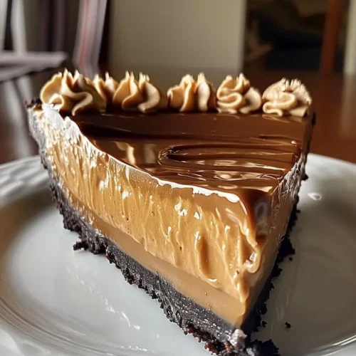 Delicious homemade Peanut Butter Pie garnished with whipped cream and chocolate