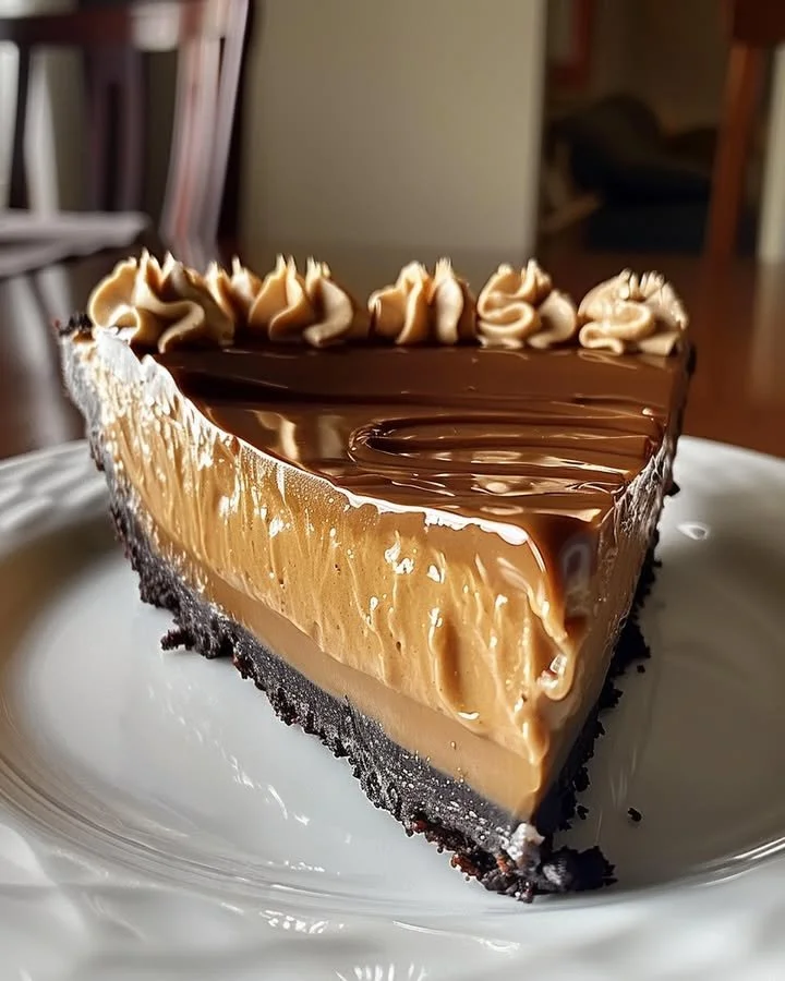 Delicious homemade Peanut Butter Pie garnished with whipped cream and chocolate