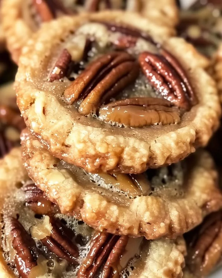 Delicious pecan pie cookies with a crunchy topping and sweet filling.