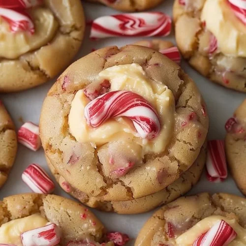 Peppermint Cheesecake Cookies with festive decorations