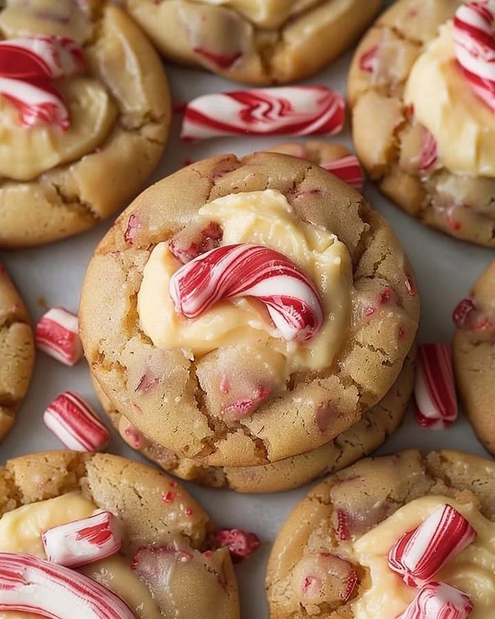 Peppermint Cheesecake Cookies with festive decorations