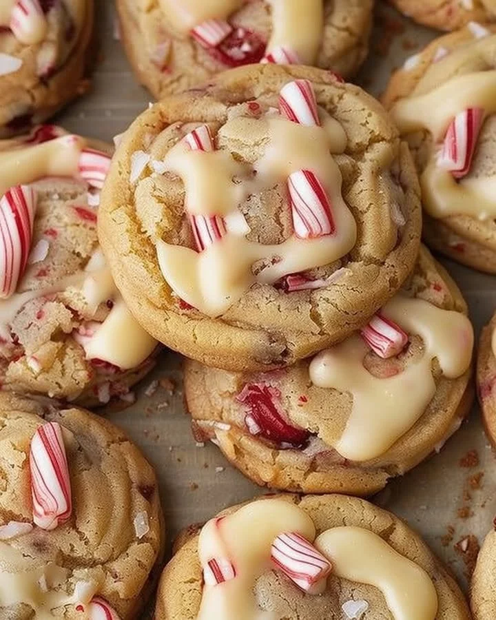 Peppermint cheesecake cookies decorated with festive toppings