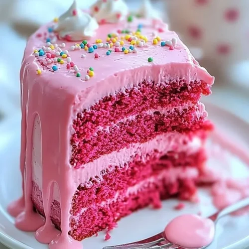 Deliciously baked Pink Velvet Cake with cream cheese frosting