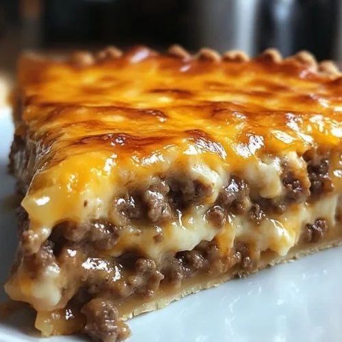 Pioneer Woman's Cheeseburger Pie served on a plate, ready to enjoy.