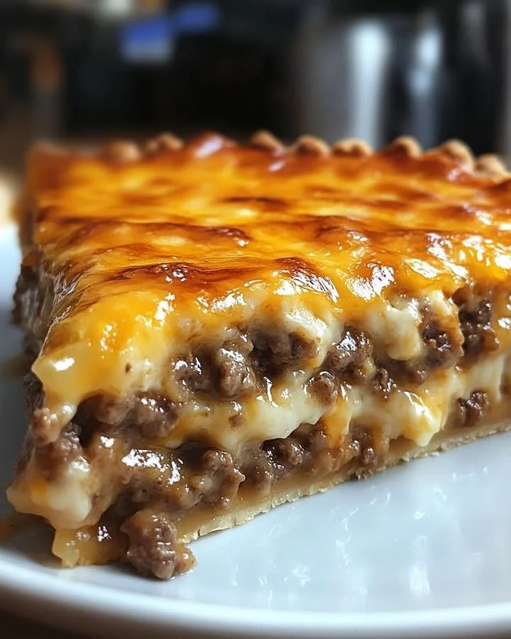 Pioneer Woman's Cheeseburger Pie served on a plate, ready to enjoy.