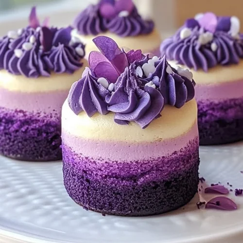 Purple ombre mini cakes decorated for a birthday celebration