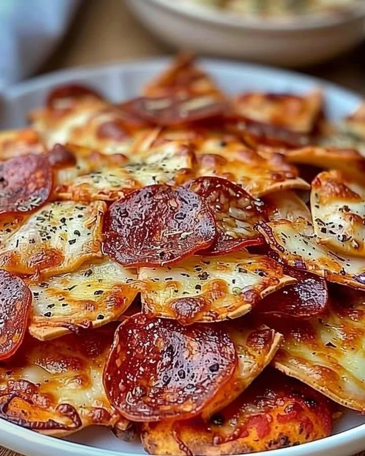 Quick and easy 2-ingredient recipe for crispy pizza chips.