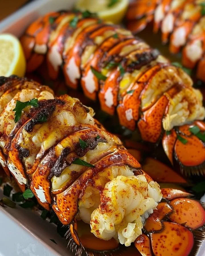 Delicious quick gourmet lobster tails served with garlic butter and herbs.