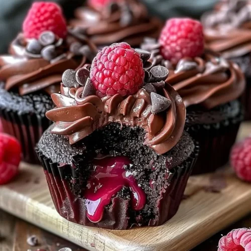 Delicious Raspberry Chocolate Lava Cupcakes with gooey chocolate filling