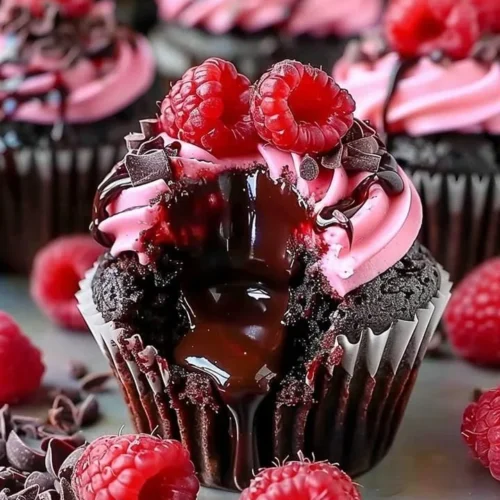 Delicious Raspberry Chocolate Lava Cupcakes with molten chocolate center