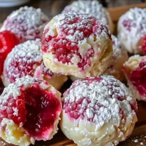 Raspberry cream cheese bites on a decorative plate