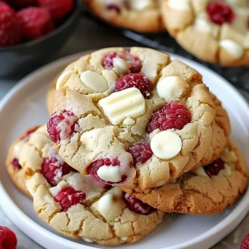 Raspberry White Chocolate Cookies served on a plate