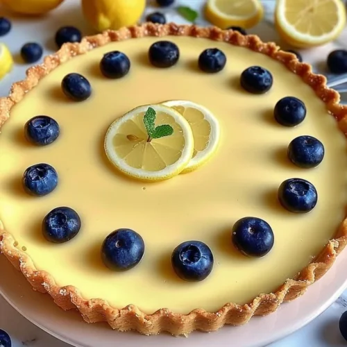 Refreshing no-bake lemon tart with coconut and Biscoff crust garnished with lemon slices