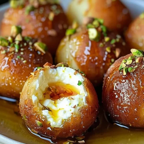 Delicious Ricotta Pistachio Honey Bites topped with honey and pistachios
