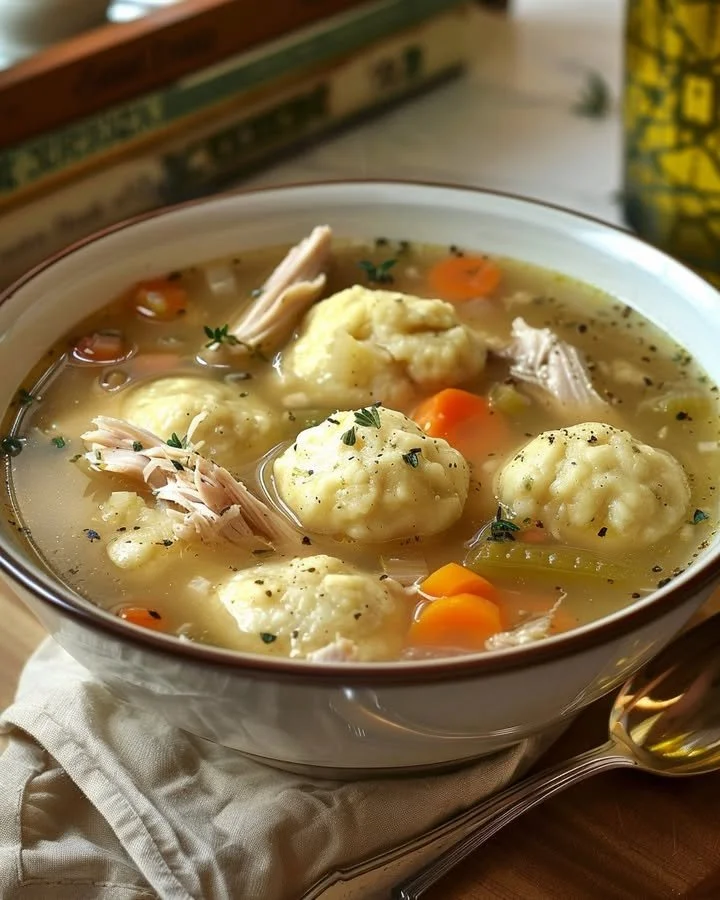 Delicious Roast Turkey with Herbed Dumpling Stew served in a bowl