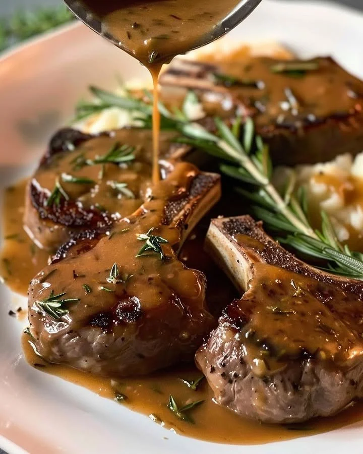 Delicious rosemary lamb chops served with rich homemade gravy
