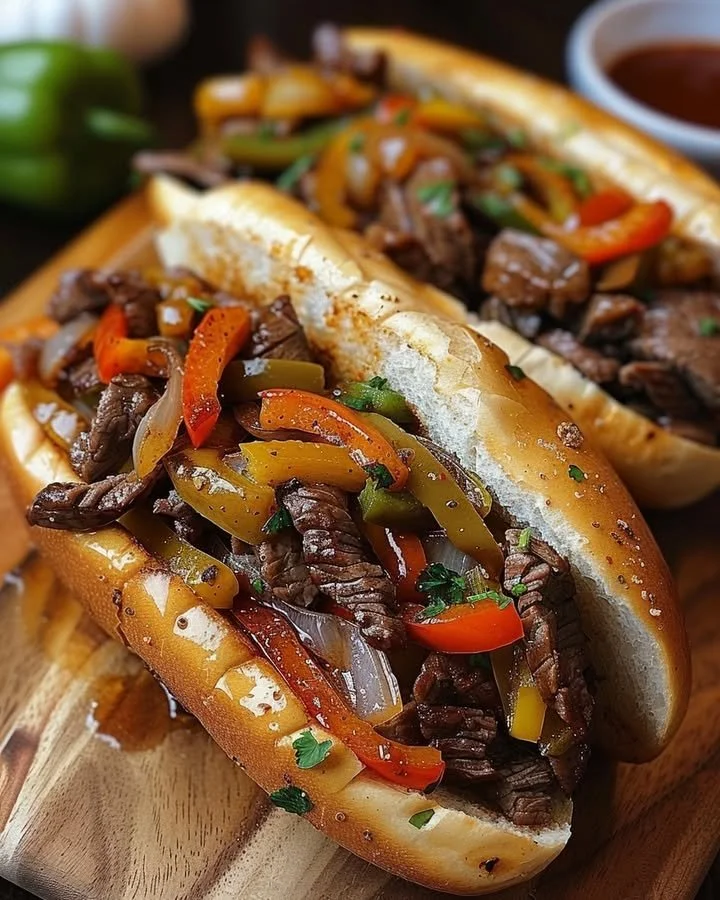 Savory Philly-Style Hoagie featuring tender steak, peppers, and provolone cheese