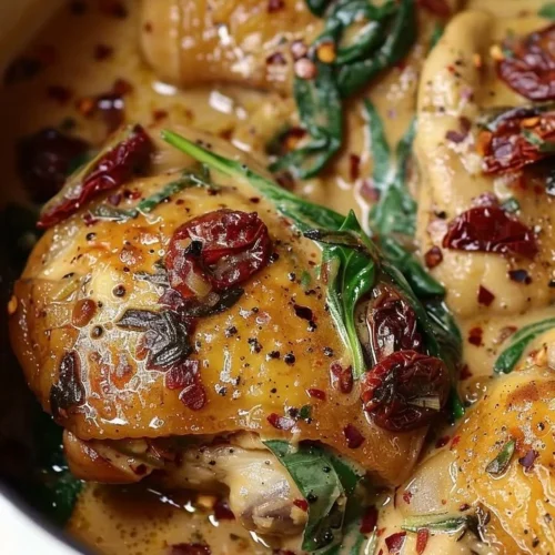 Delicious Slow Cooker Tuscan Chicken with herbs and vegetables