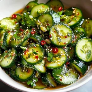 Smashed Asian Cucumber Salad with sesame seeds and herbs