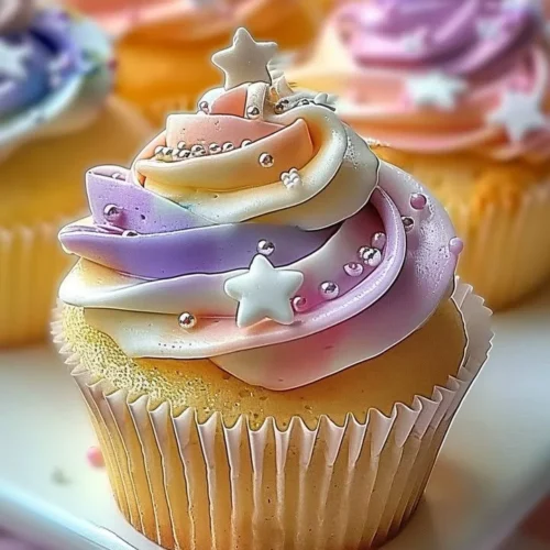 Soft pastel star cupcakes with buttercream frosting, perfect for celebrations.