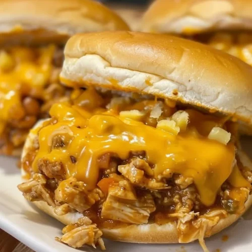 Spicy Cajun Chicken Sloppy Joes topped with melted cheese on a bun