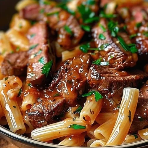 Delicious spicy honey BBQ steak pasta in a one-pan dish