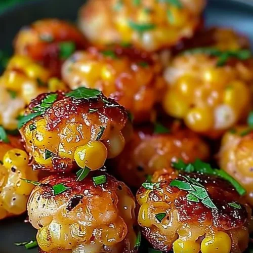 Plate of spicy Mexican corn bites served with dipping sauce.